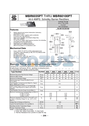 MBR6045PT datasheet - 60.0 AMPS. Schottky Barrier Rectifiers