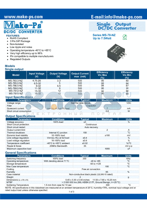 MS-78-NZ datasheet - Single Output DC/DC Converter