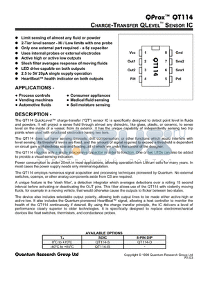 QT114-IS datasheet - CHARGE-TRANSFER QLEVEL SENSOR IC