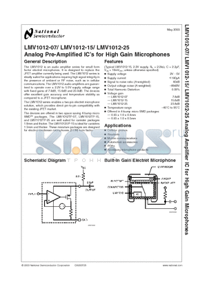 LMV1012-07 datasheet - Analog Pre-Amplified ICs for High Gain Microphones