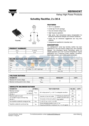 MBR6045WT datasheet - Schottky Rectifier, 2 x 30 A