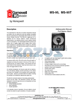 MS-95T datasheet - Analog addressable manual pull station