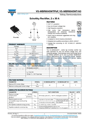 MBR6045WTPBF datasheet - Schottky Rectifier, 2 x 30 A