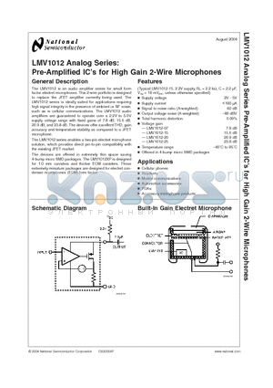 LMV1012-25 datasheet - Pre-Amplified ICs for High Gain 2-Wire Microphones