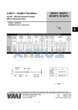 M25FG datasheet - 2,500 V - 16,000 V Rectifiers 10 mA - 100 mA Forward Current 200 ns Recovery Time
