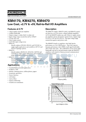 KM4470 datasheet - Low Cost, 2.7V & 5V, Rail-to-Rail I/O Amplifiers