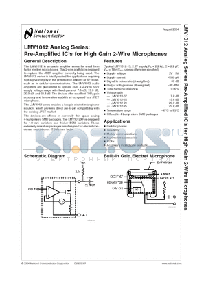 LMV1012UP-25 datasheet - Pre-Amplified ICs for High Gain 2-Wire Microphones
