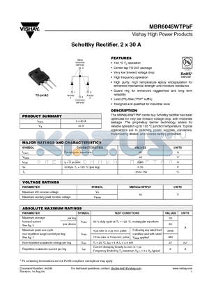 MBR6045WTPBF datasheet - Schottky Rectifier, 2 x 30 A