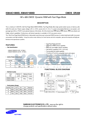 KM44C1000D datasheet - 1M x 4Bit CMOS Dynamic RAM with Fast Page Mode
