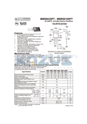 MBR6050PT datasheet - 60 AMPS. Schottky Barrier Rectifiers