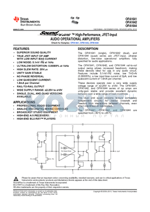 OPA1641AIDR datasheet - High-Perforamnce,JFET-Input AUDIO OPERATIONAL AMPLIFIERS