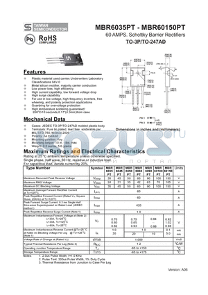 MBR6090PT datasheet - 60 AMPS. Schottky Barrier Rectifiers