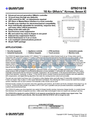 QT60161B-A datasheet - 16 KEY QMATRIX KEYPANEL SENSOR IC