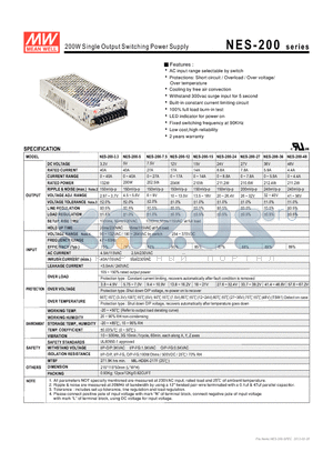 NES-200-15 datasheet - 200W Single Output Switching Power Supply