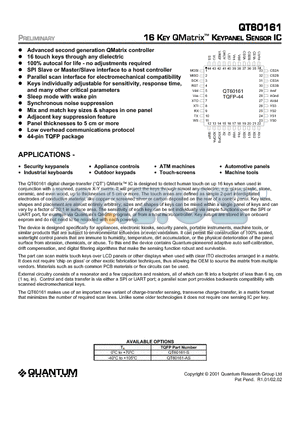 QT60161 datasheet - 16 KEY QMatrix KEYPANEL SENSORS IC