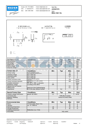 MS05-1B87-78L datasheet - MS Reed Relay