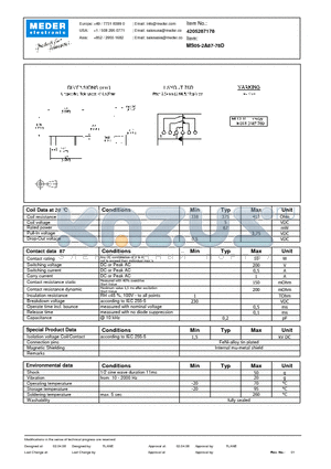 MS05-2A87-78D datasheet - MS Reed Relay