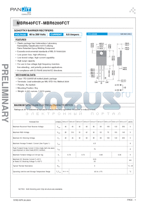 MBR640FCT datasheet - SCHOTTKY BARRIER RECTIFIERS