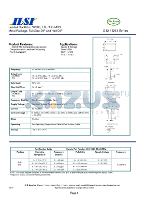 I213-2FK3-56.000 datasheet - Leaded Oscillator, VCXO, TTL / HC-MOS Metal Package, Full Size DIP and Half DIP