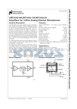 LMV1032UP-15 datasheet - Amplifiers for 3-Wire Analog Electret Microphones