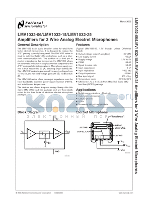 LMV1032UP-15 datasheet - Amplifiers for 3 Wire Analog Electret Microphones