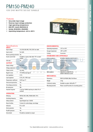 PM150B12 datasheet - 120 - 240 WATTS DC/DC SINGLE