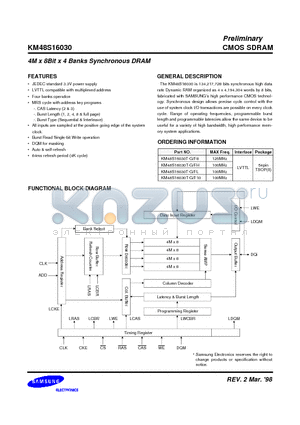 KM48S16030T-G/F10 datasheet - 4M x 8Bit x 4 Banks Synchronous DRAM