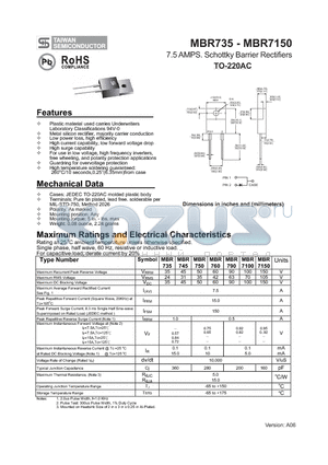 MBR7100 datasheet - 7.5 AMPS. Schottky Barrier Rectifiers