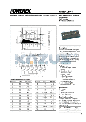 PM150CLB060 datasheet - Intellimod L-Series Three Phase IGBT Inverter 150 Amperes/600 Volts