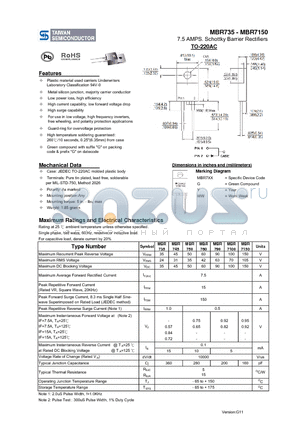 MBR7150 datasheet - 7.5 AMPS. Schottky Barrier Rectifiers