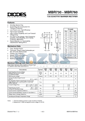MBR730 datasheet - 7.5A SCHOTTKY BARRIER RECTIFIER