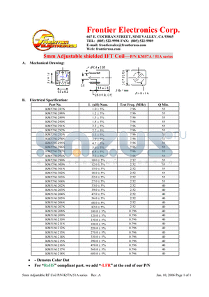 KM51A1204N datasheet - 5mm Adjustable shielded IFT Coil