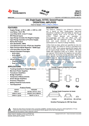 OPA171AIDR datasheet - 36V, Single-Supply, SOT553, General-Purpose OPERATIONAL AMPLIFIERS