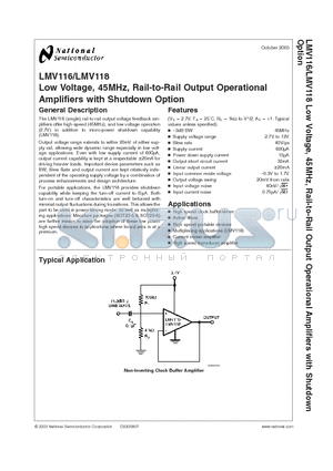 LMV118MFX datasheet - Low Voltage, 45MHz, Rail-to-Rail Output Operational Amplifiers with Shutdown Option