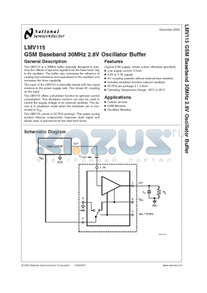 LMV115 datasheet - GSM Baseband 30MHz 2.8V Oscillator Buffer
