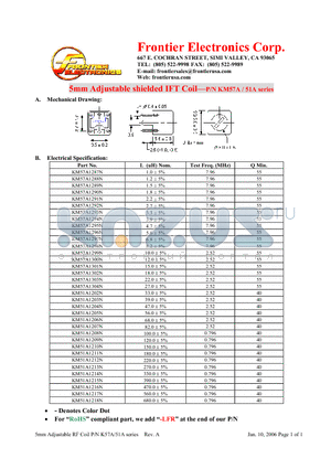 KM51A1215N datasheet - 5mm Adjustable shielded IFT Coil