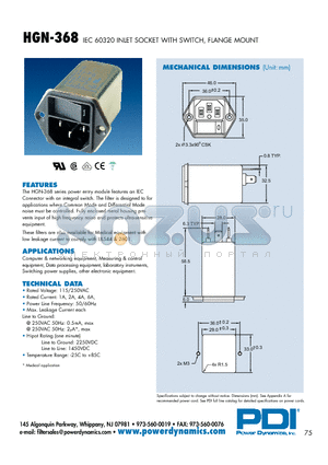 HGN-368-4M-F2 datasheet - IEC 60320 INLET SOCKET WITH SWITCH, FLANGE MOUNT