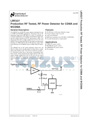LMV227SDX datasheet - Production RF Tested, RF Power Detector for CDMA and WCDMA