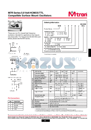 M7R14TAJ datasheet - M7R Series 5.0 Volt HCMOS/TTL Compatible Surface Mount Oscillators