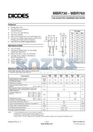 MBR740 datasheet - 7.5A SCHOTTKY BARRIER RECTIFIER