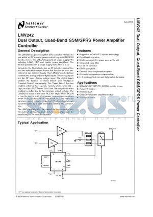 LMV242LD datasheet - Dual Output, Quad-Band GSM/GPRS Power Amplifier Controller
