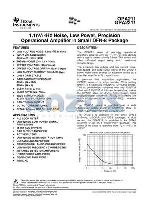 OPA211 datasheet - 1.1nV/Hz Noise, Low Power, Precision Operational Amplifier in Small DFN-8 Package