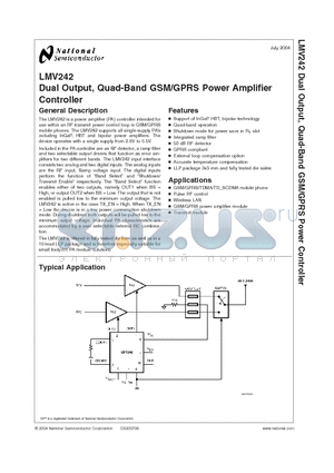 LMV242MWA datasheet - Dual Output, Quad-Band GSM/GPRS Power Amplifier Controller