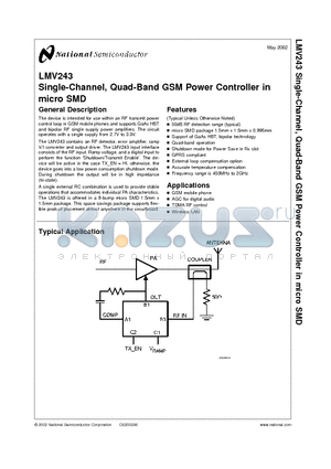 LMV243BL datasheet - Single-Channel, Quad-Band GSM Power Controller in micro SMD