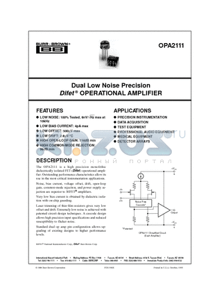 OPA2111SM datasheet - Dual Low Noise Precision Difet  OPERATIONAL AMPLIFIER