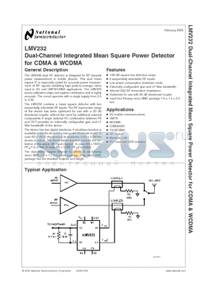 LMV232 datasheet - Dual-Channel Integrated Mean Square Power Detector for CDMA & WCDMA