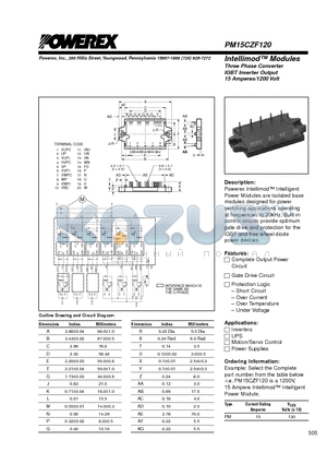 PM15CZF120 datasheet - Intellimod Modules Three Phase Converter IGBT Inverter Output (15 Amperes/1200 Volt)