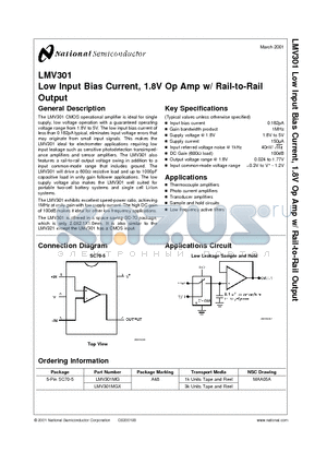 LMV301MG datasheet - Low Input Bias Current, 1.8V Op Amp w/ Rail-to-Rail Output