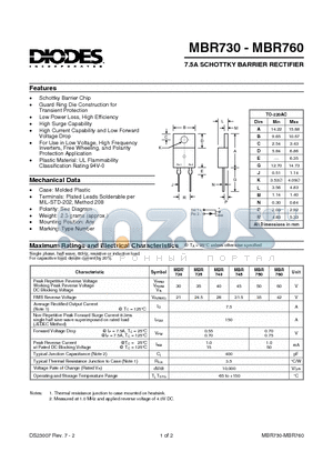 MBR750 datasheet - 7.5A SCHOTTKY BARRIER RECTIFIER