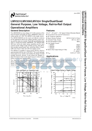 LMV321 datasheet - General Purpose, Low Voltage, Rail-to-Rail Output Operational Amplifiers